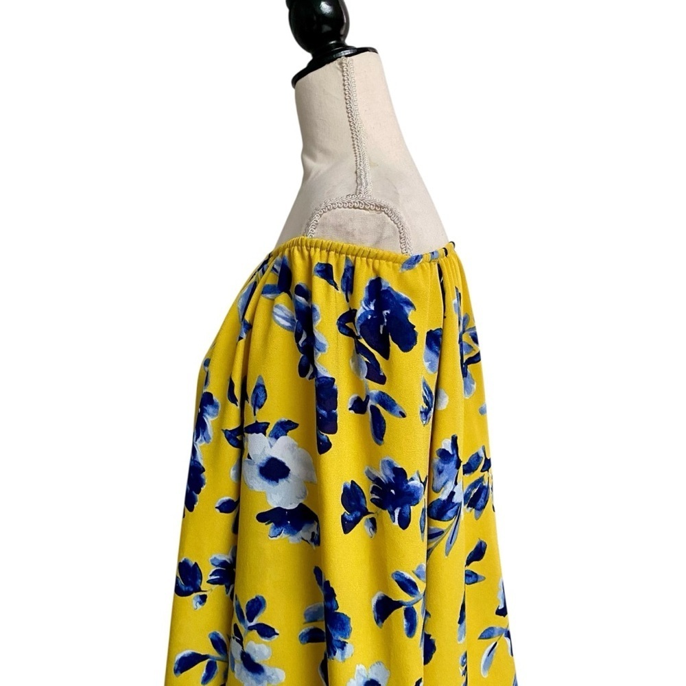 Elizabeth & James Floral Off Shoulder Blouse M Yellow Blue Bell Sleeve Boho Top - Picture 8 of 15